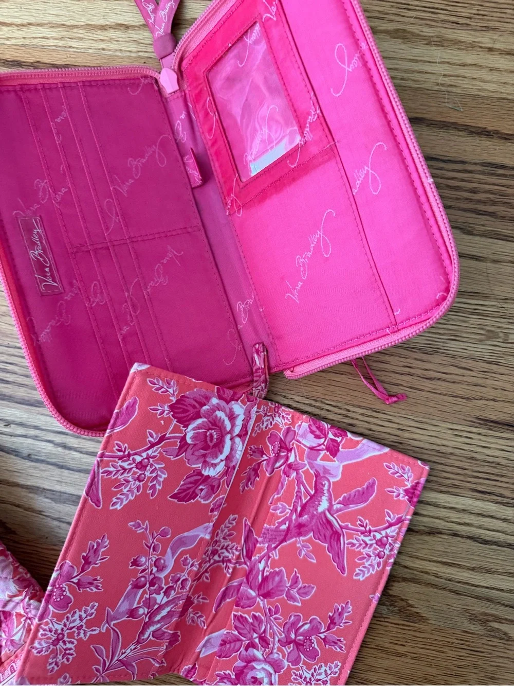 Vera Bradley Coral Pink Quilted Floral Cosmetic Bag with Tortoiseshell Accent